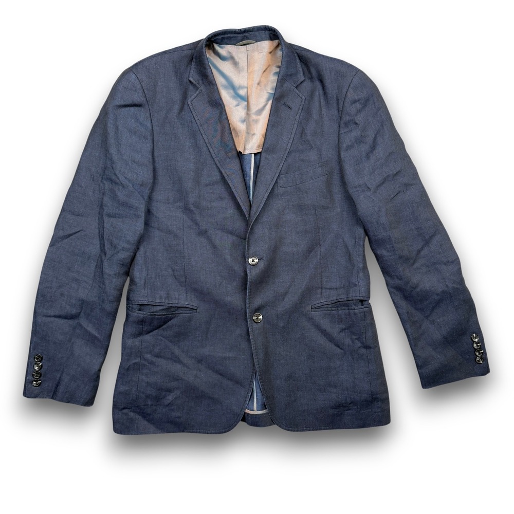 Dekko Mode Blazer Mens 42R Dark Blue 100% Linen Winford-E Two Button Vent